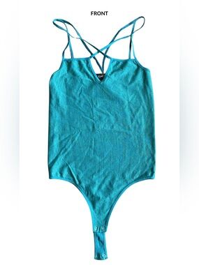 VINTAGE*RARE*Y2K Bebe Teal Turquoise Shimmer/Glitter Crisscross Straps Bodysuit